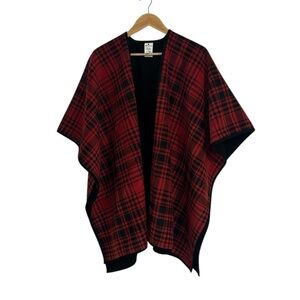 Woolrich Red and Black Plaid Reversible Open Poncho
